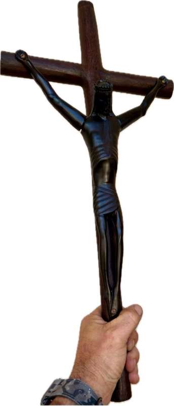 Large ebony wood carved crucifix Christ corpus 60 cm x 27 cm