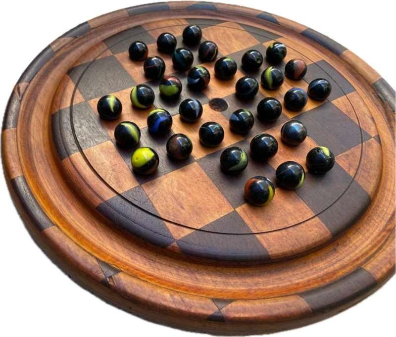 Vintage solitaire marbles  marble game checked thick wood