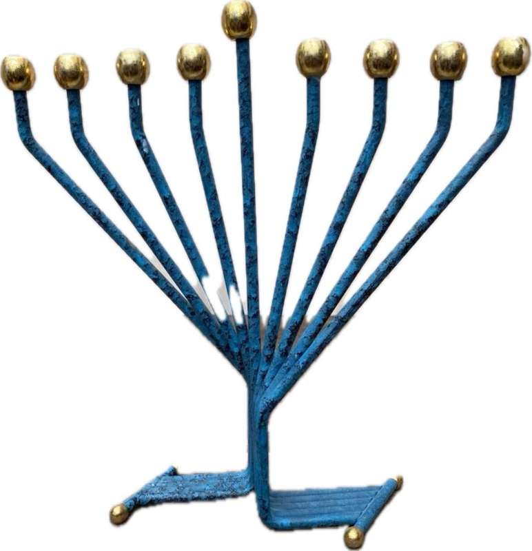 Vintage Karshi Menorah non magnetic gold plate steel Israel 9 branch