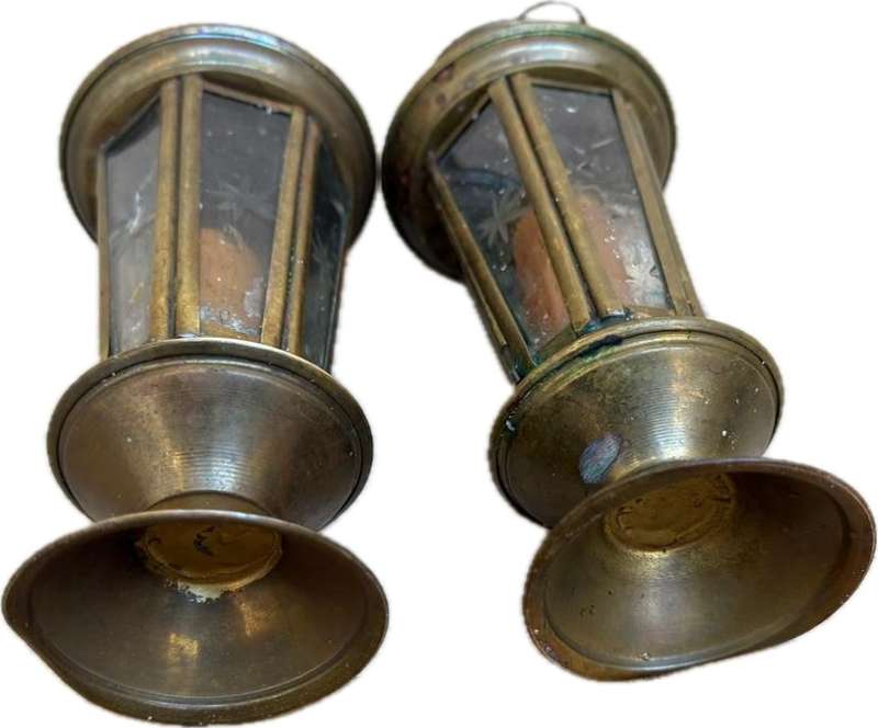 Vintage brass candle lantern pair