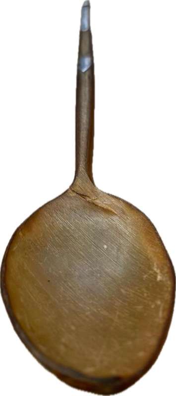 Antique cow horn whistle spoon with Sterling silver detail , tlc