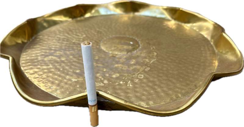 Vintage scalloped brass round tray , hammered 35 cm