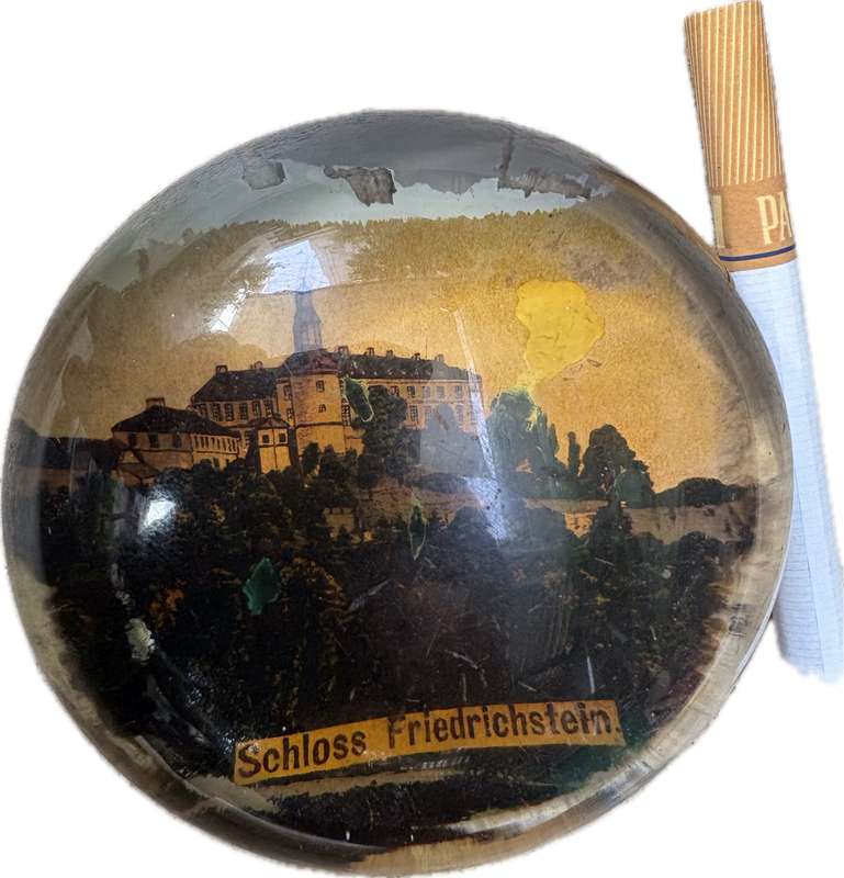 Antique domed glass paper weight Schloss Friedrichstein castle Germany