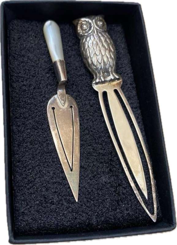 Sterling silver bookmark pair  trowel & owl 925 pair