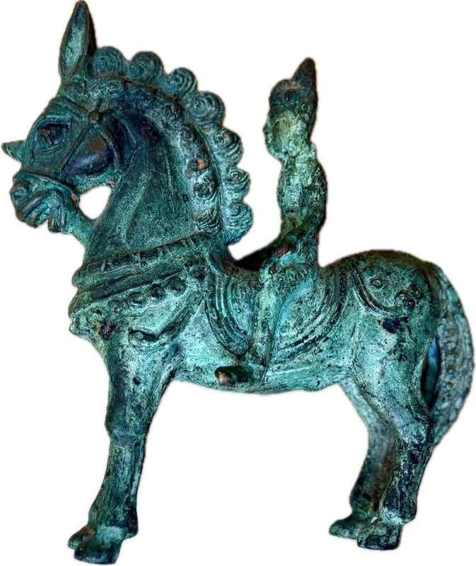 Vintage bronze horse with rider sculpture warrior knight statuette