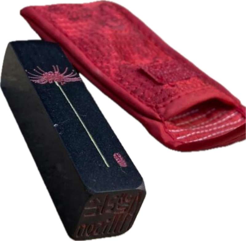 vintage Chinese seal marble stamp with red pouch  , name Alison