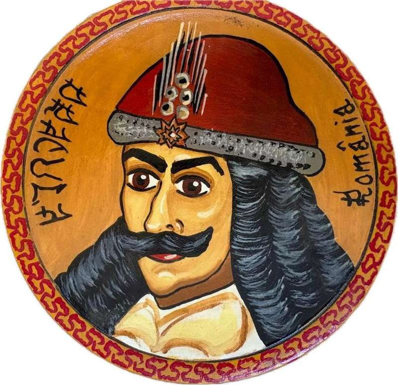 Vintage wood carved art plate Romania Dracula