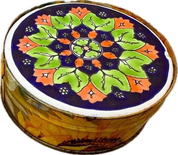 Vintage Smaltotechniki Greek ceramic porcelain hand made coaster set of 3