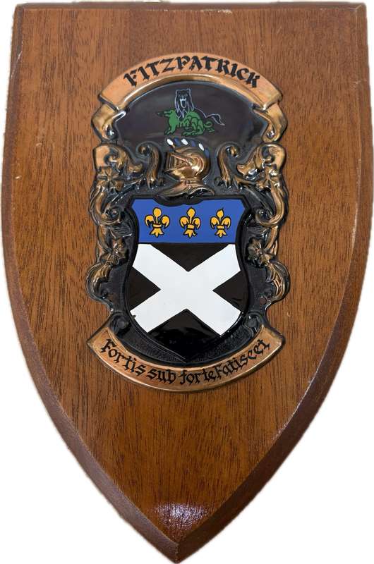 Vintage Irish wooden coat of arms plaque Fitzpatrick