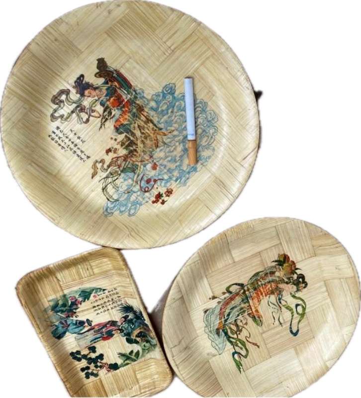 vintage bamboo plates made in Taiwan set of 9