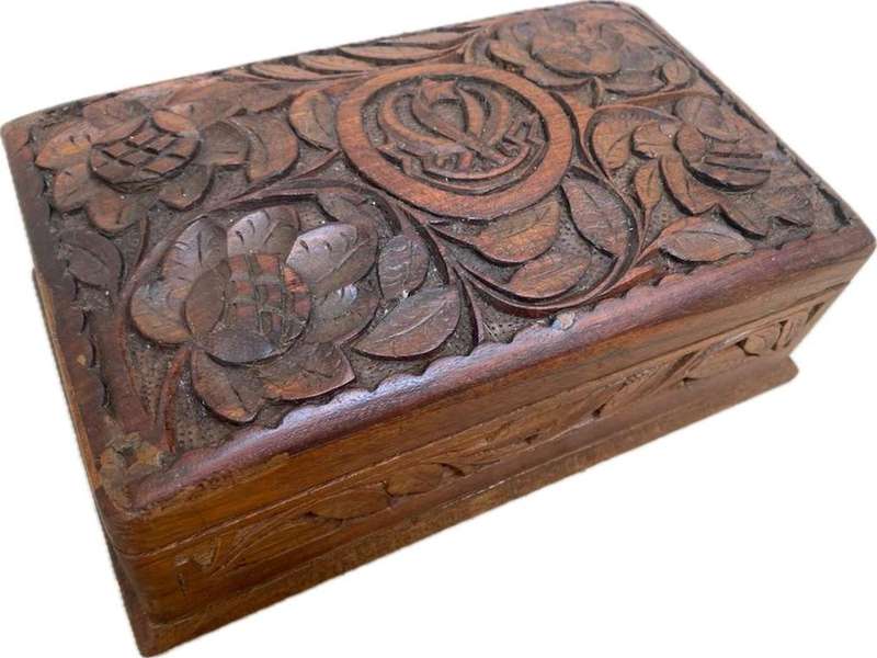 Vintage wood carved trinket box origin India