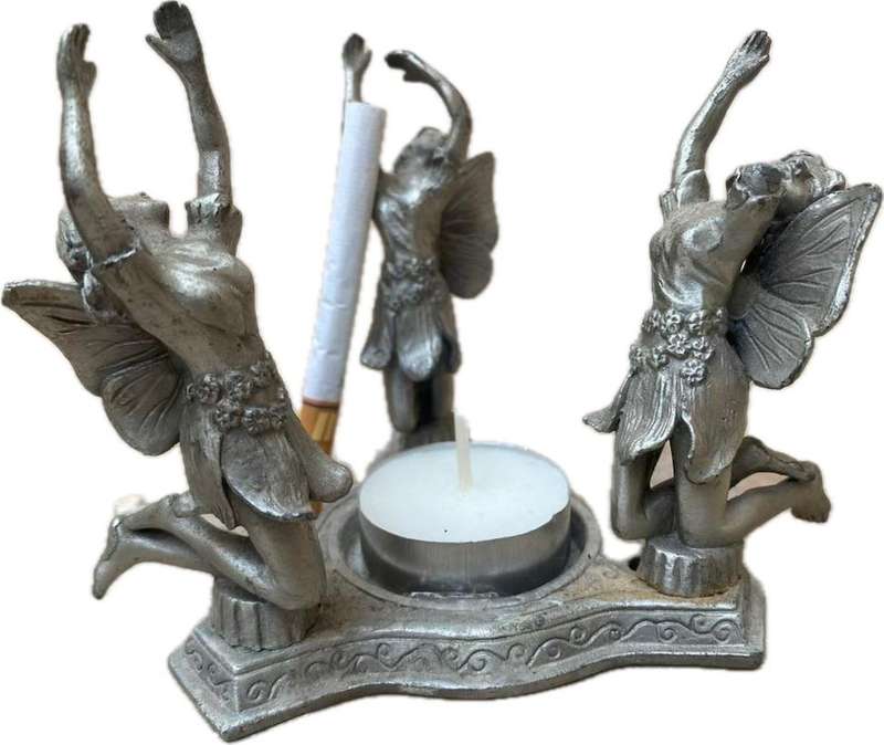 Vintage 3 angels cherubs fairies  Pewter tea light candle holder pair Taiwan