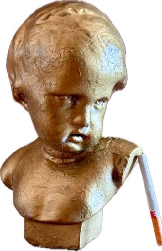 Vintage Porcelain bust of child gold tone numbered