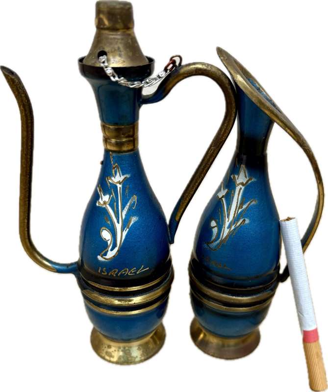 Brass genie lamp pitcher pair Israel with bottle opener
