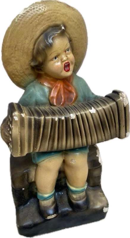 Vintage porcelain  accordion playing girl figurine  50s , numbered