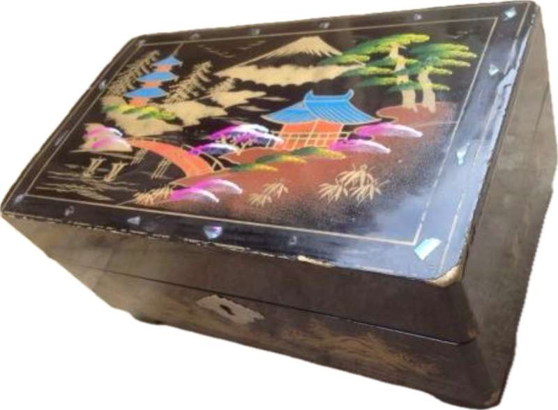 vintage Japanese music jewelry box , mother of pearl , needs a service