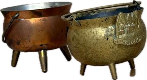 Vintage copper and brass cauldron potjie pot lot of 4 small