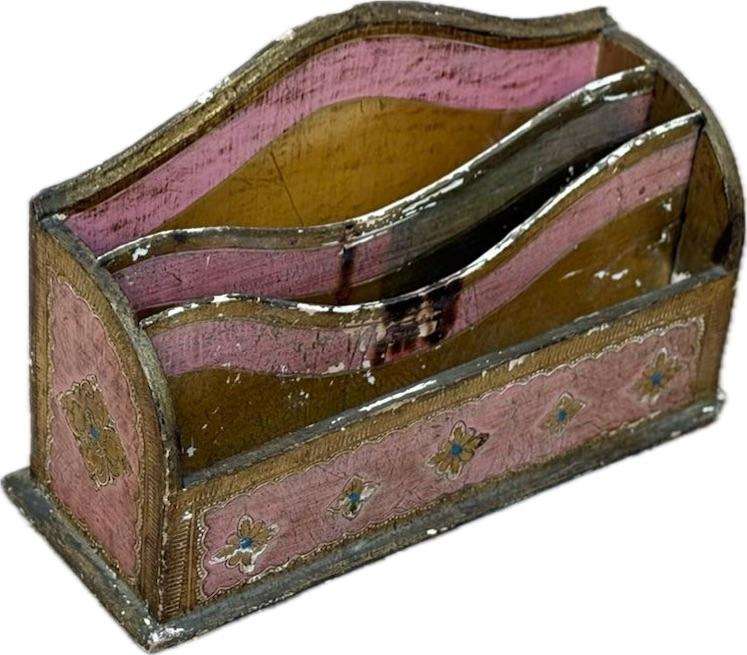 Vintage ornate gilt Italian letter rack holder hand painted