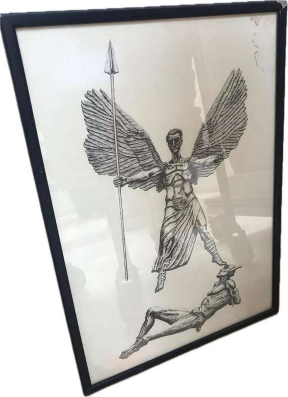 St Michael the Archangel Defeats the devil religious wall hanging Andrew M Gibbons 1982