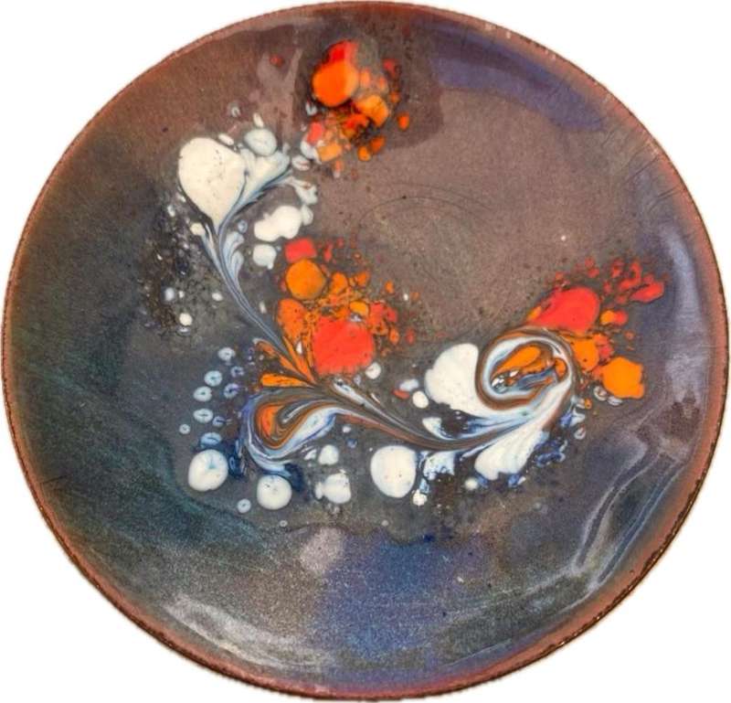 Vintage Hand Enamelled psychedelic art Copper Trinket Pin Dish Odyn Copr Snowdonia