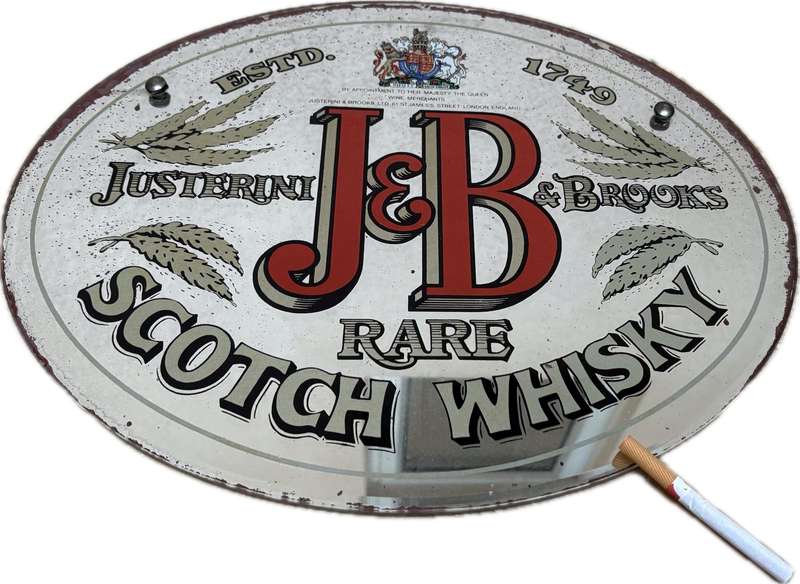 Vintage J + B glass  mirror advertising sign glomized