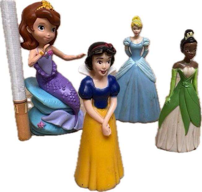 Disney figurine lot of 6 including Snow White in storage container