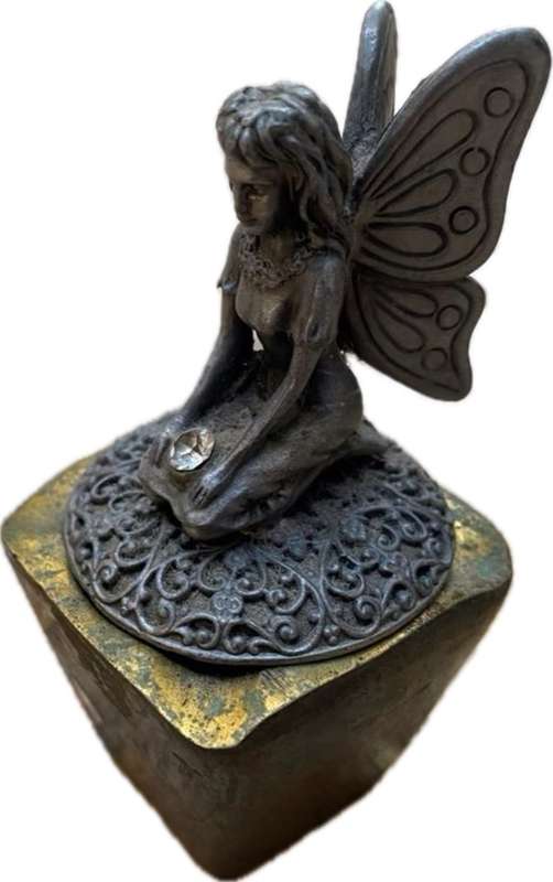Pewter fairy angel on brass pedestal ashtray myth and magic trinket box