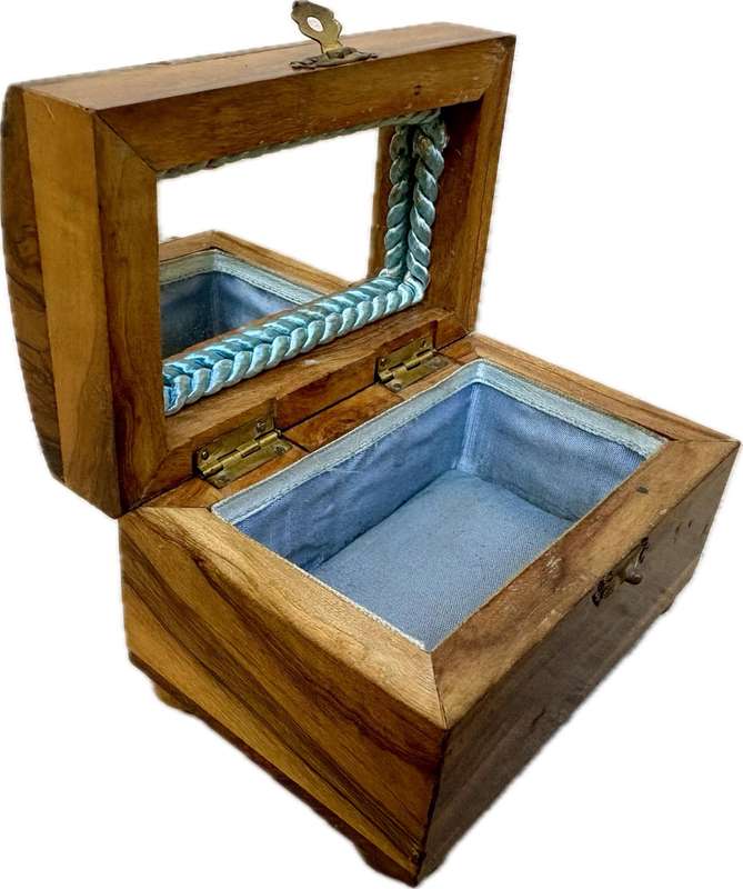 Vintage footed wood jewellery box small Spain