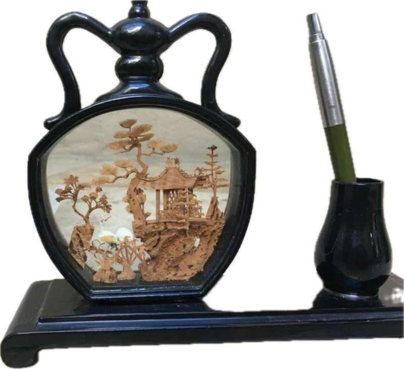 vintage chinese three dimensional cork Paintings painting Diorama, pen holder