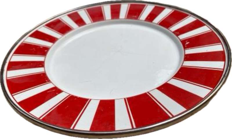 golden rabbit enamelware red stripe plates lot of 4