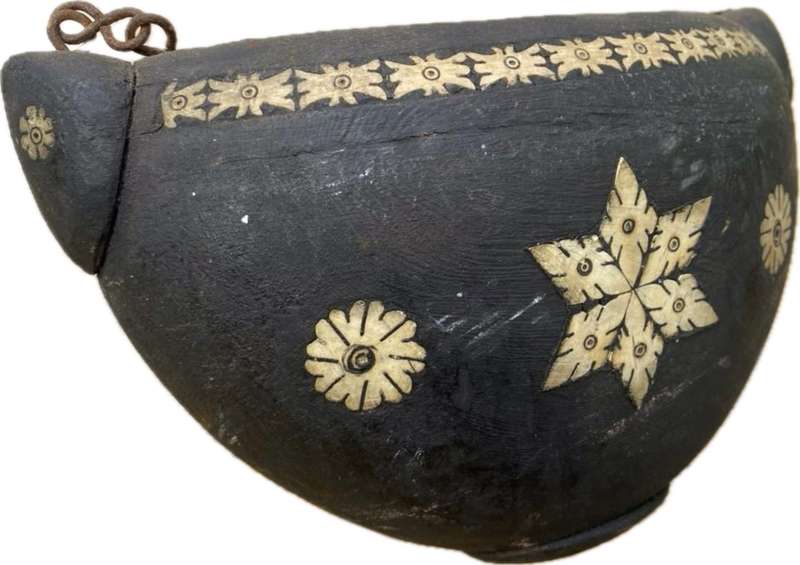 Antique wood carved bowl with inlaid detail pacific islands
