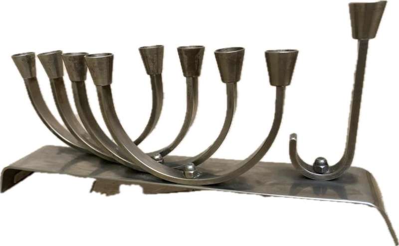 Vintage Chanukah Menorah non magnetic silver plate steel Israel 9 branch