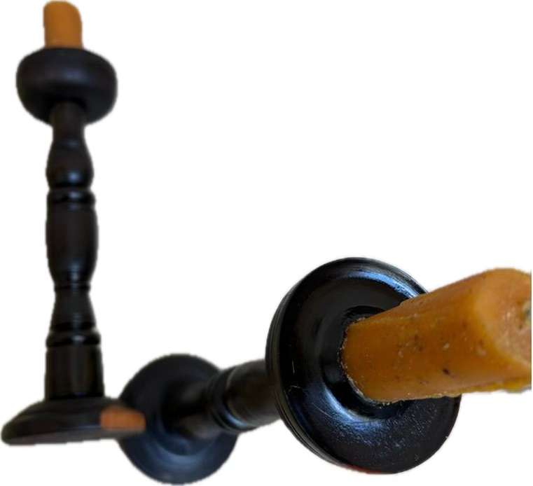 Vintage wood candlestick holder pair treen Blackwood