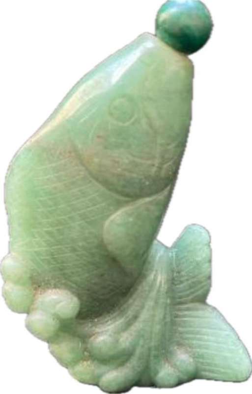 Antique Chinese Carved Jade green Stone hand carved Fish shape Shaped Snuff Bottle