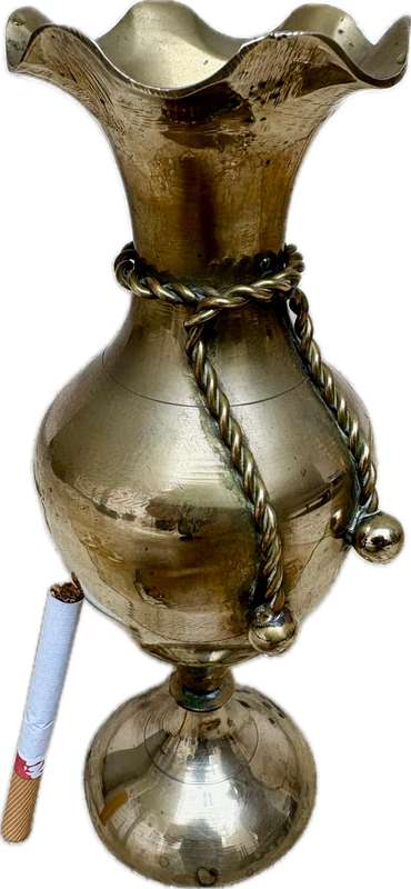 Vintage Brass vase Rope tassel detail 20 cm