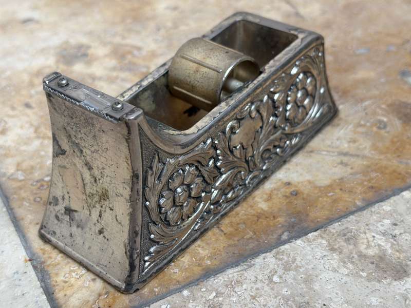 Vintage ornate tape dispenser silver plate