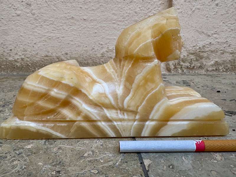 Onyx Egyptian marble sphinx , onyx bowl with Ramses Pharaoh statue