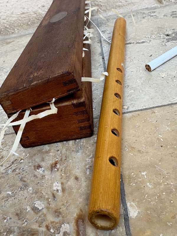 Vintage wood bamboo flute Japan in wood box
