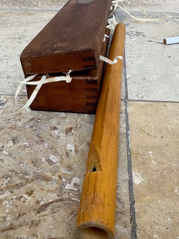 Vintage wood bamboo flute Japan in wood box