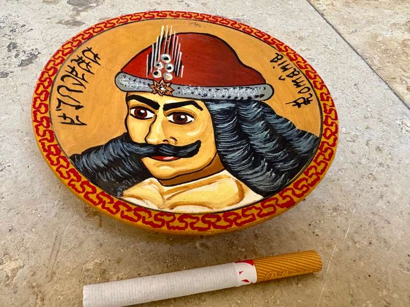 Vintage wood carved art plate Romania Dracula