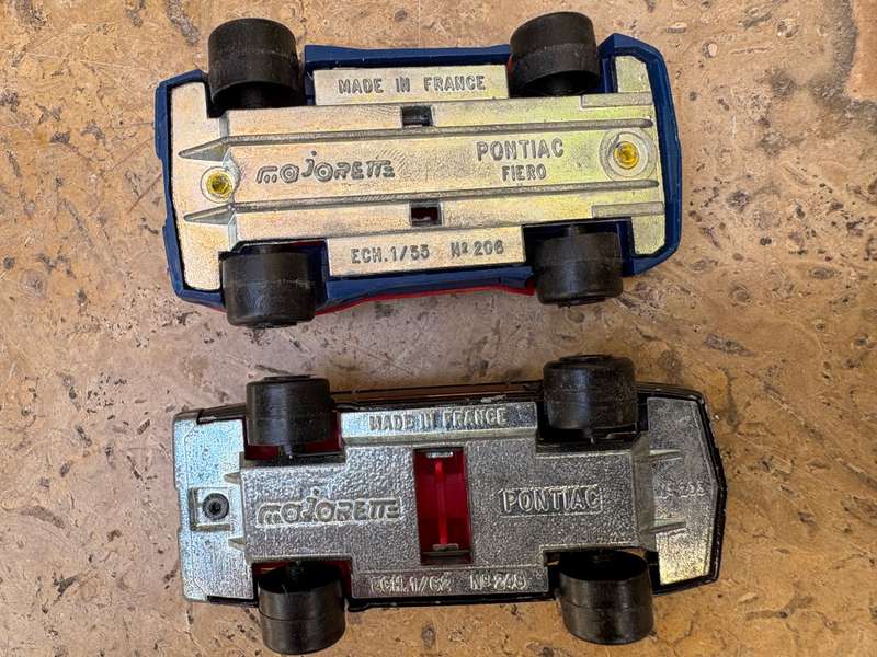 Vintage Majorette Pontiac fiero no 206 , Pontiac  fire bird no 248 diecast car pair