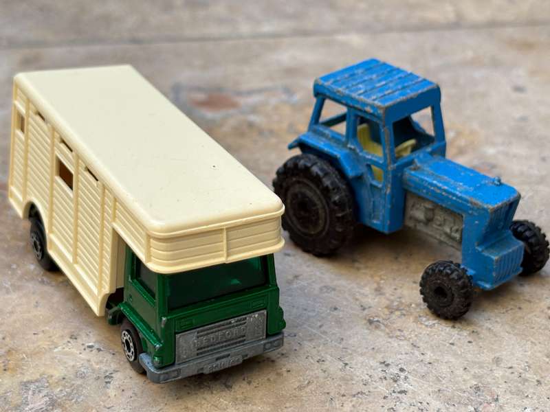 Vintage matchbox die cast horse box and tractor pair