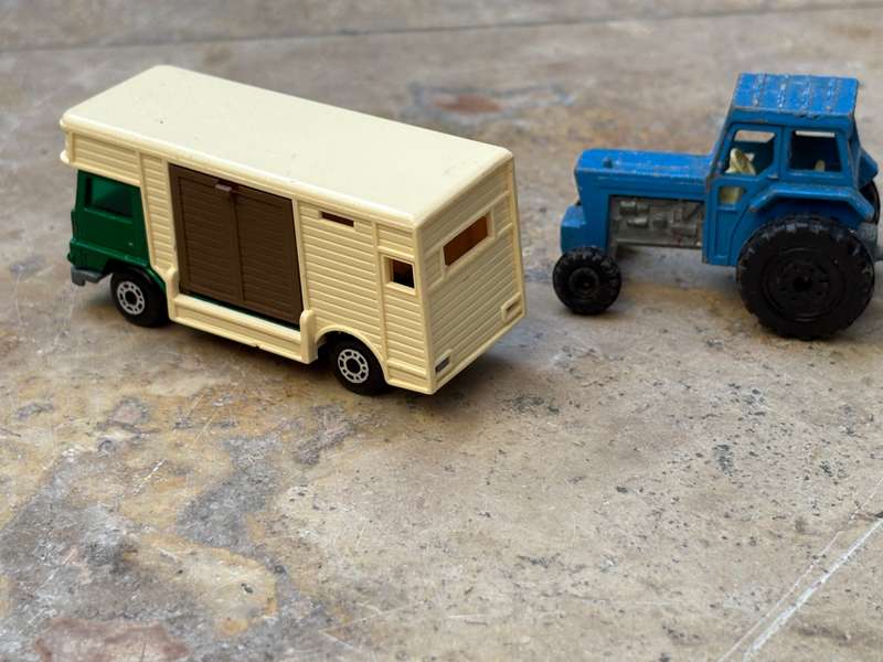 Vintage matchbox die cast horse box and tractor pair