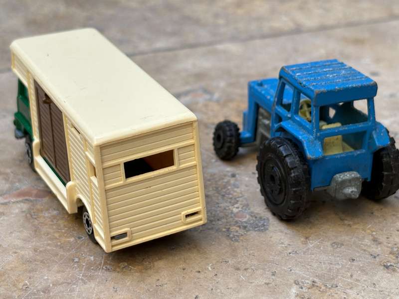 Vintage matchbox die cast horse box and tractor pair