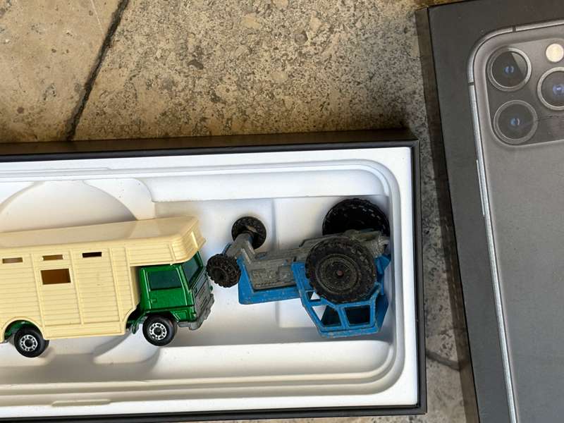 Vintage matchbox die cast horse box and tractor pair