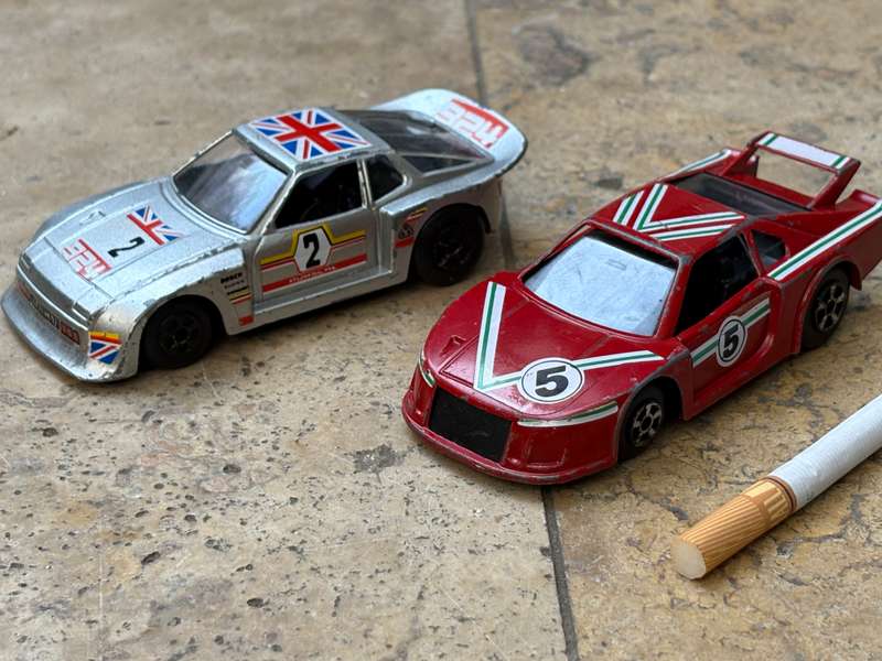 Vintage Polistil racing car pair Ferrari Porsche