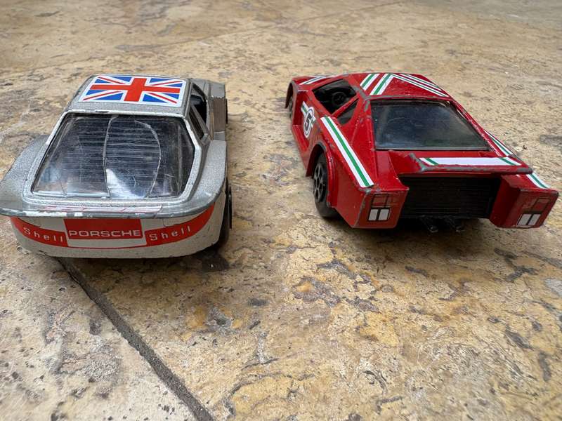 Vintage Polistil racing car pair Ferrari Porsche