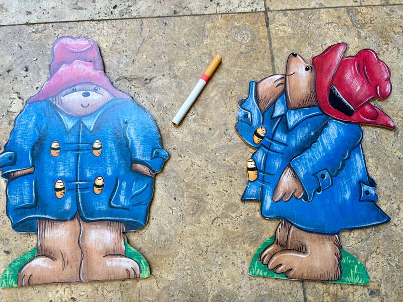 Vintage Paddington bear wall art wood pair