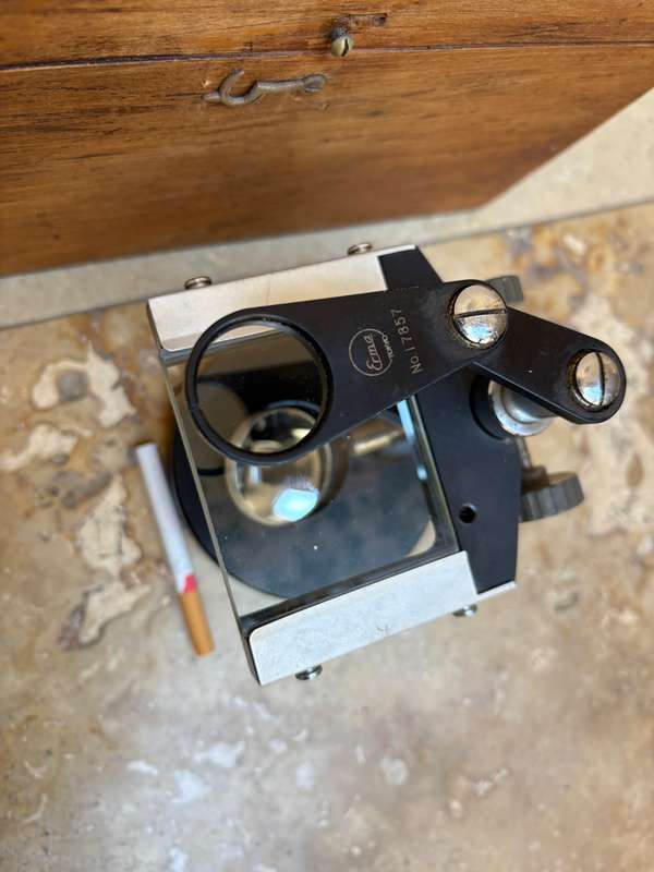 Vintage Erma Microscope no 17857  base Tokyo Japan , wood box