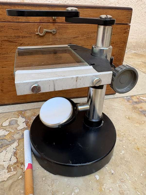 Vintage Erma Microscope no 17857  base Tokyo Japan , wood box